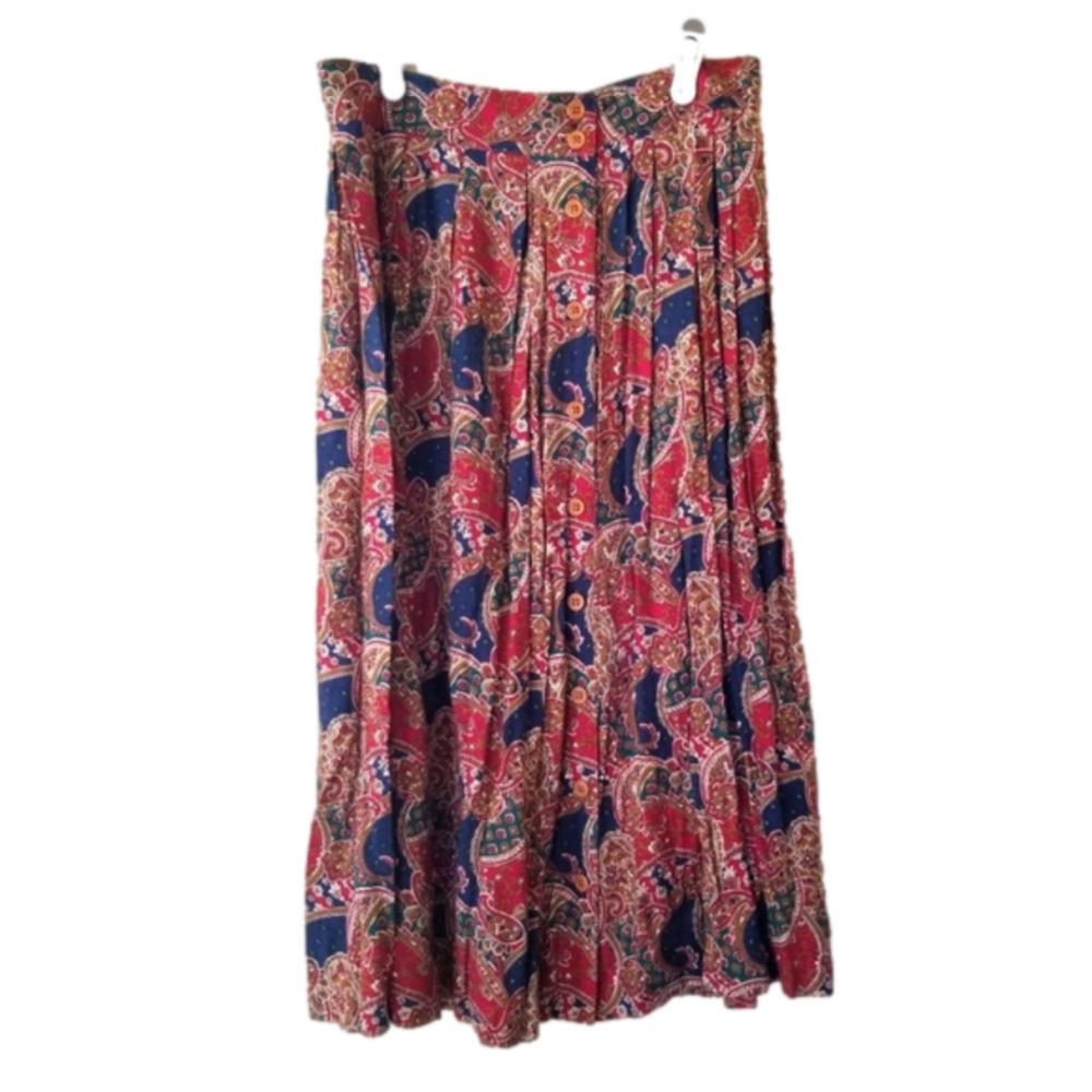 VINTAGE 90's Paisley Button Down Pleated Circle Skirt Size 14